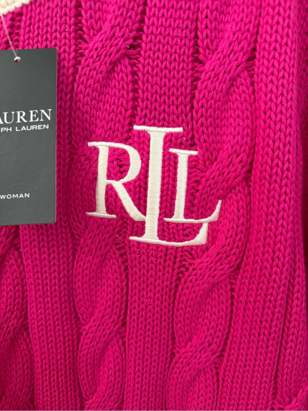Ralph Lauren Fuchsia Cable-Knit Crewneck with RL Emblem